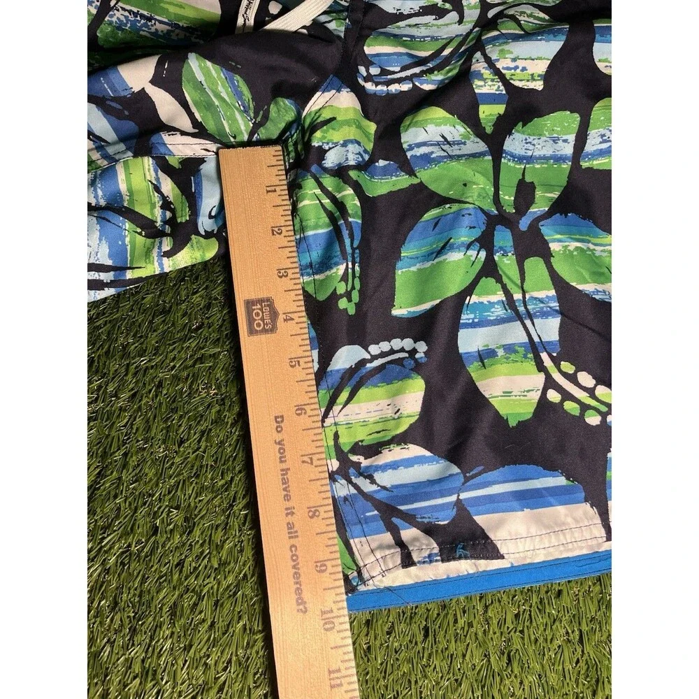 Maui and Sons Swim Trunks Floral Black Green Blue Men's M Elastic Waist Lined